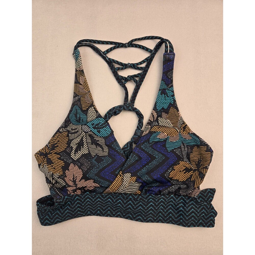 prAna Atalia Bikini Top XS Gilded Soleil Stripe Strappy Racerback Swim Summer